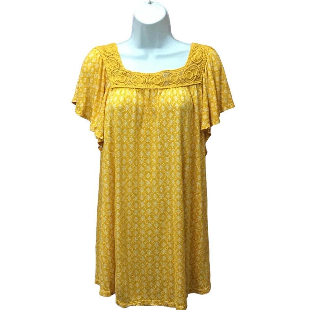 Old Navy Crochet Neckline Geometric Squares Rayon Top - Women’s 2X